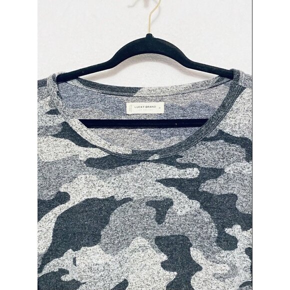 Lucky Brand Womens Medium Camo Hacci Crew Neck Top Gray Long Sleeves Cozy - Picture 4 of 9